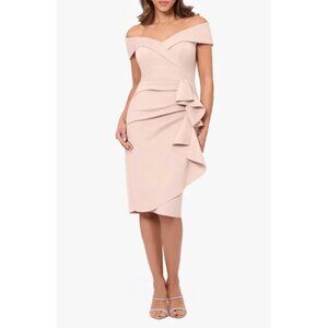 NWT Xscape Size 6 Blush Pink Sleeveless Draped Wrap Dress Bow Accent